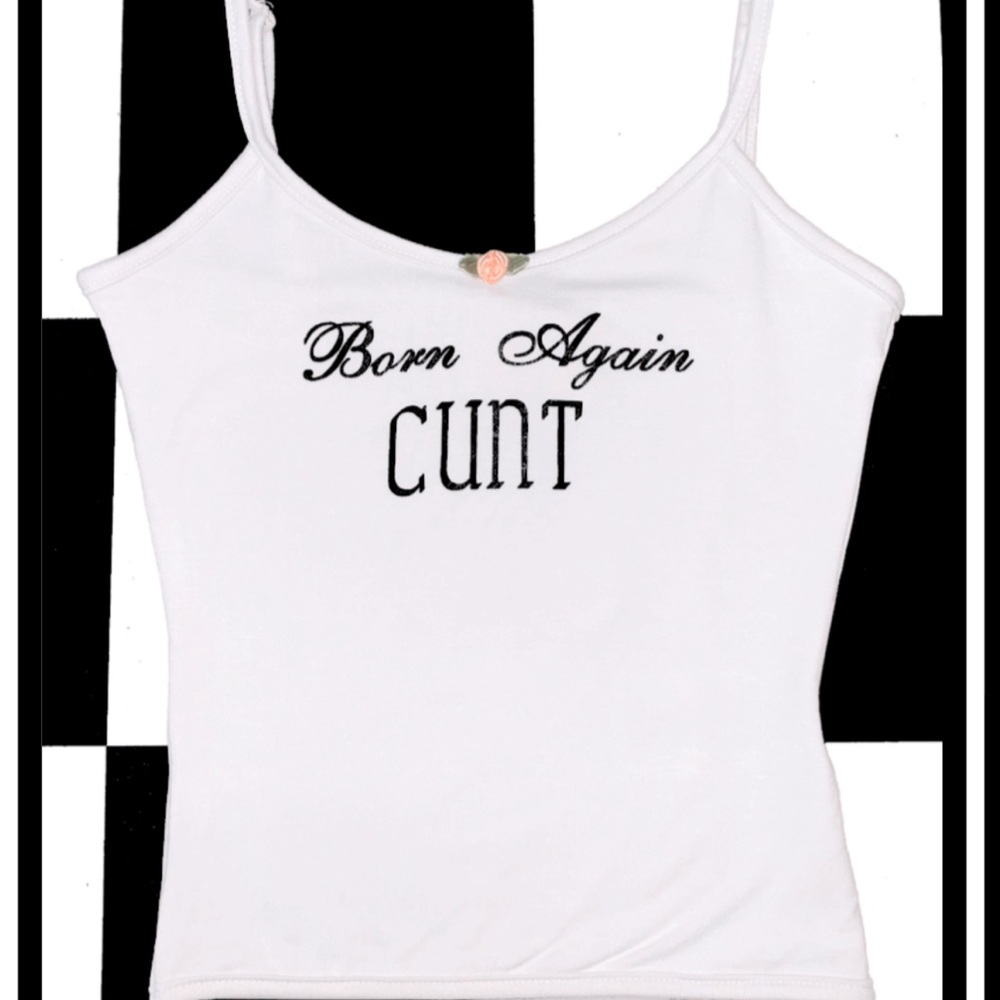 omighty White Camisole with Black Script
